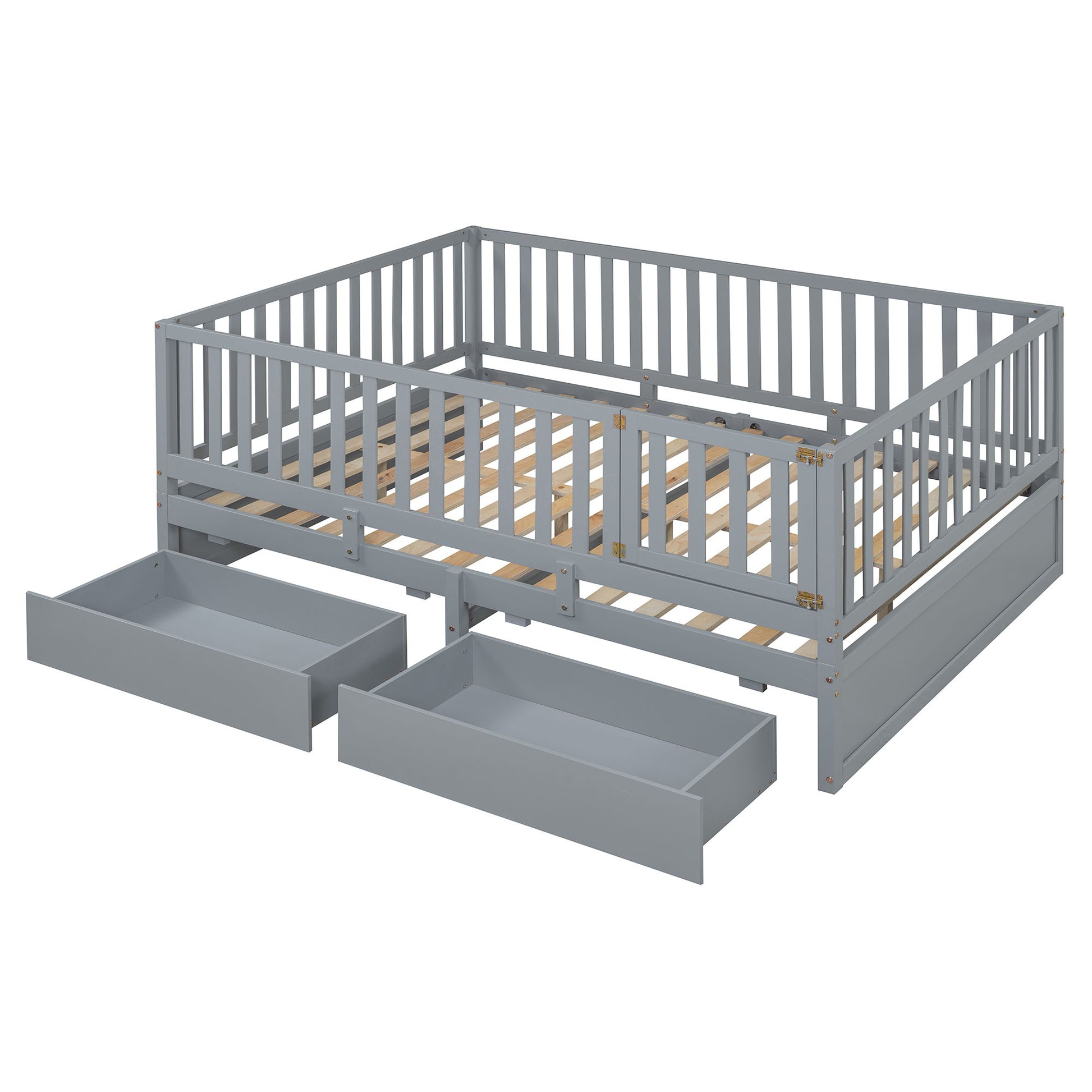 Daybed With Fence Guardrails And 2 Drawers, Split Into Independent Floor Bed & Daybed - The Sleep Loft - Online Mattress Showroom NYC