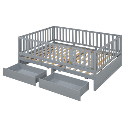 Daybed With Fence Guardrails And 2 Drawers, Split Into Independent Floor Bed & Daybed - The Sleep Loft - Online Mattress Showroom NYC