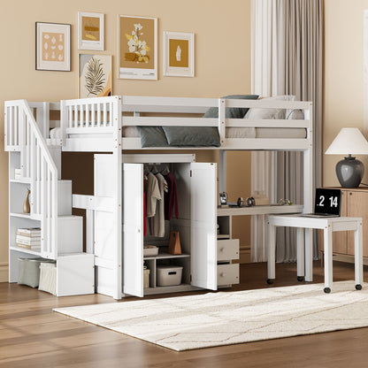 Loft Bed With Stairs, Bookshelf, Drawers, Desk & Wardrobe, Space Saving Multifunctional Furniture - The Sleep Loft - Online Mattress Showroom NYC
