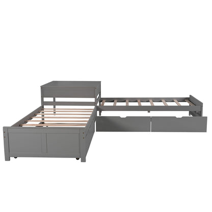L Shaped Platform Bed With Trundle And Drawers Linked With Built In Desk - The Sleep Loft - Online Mattress Showroom NYC