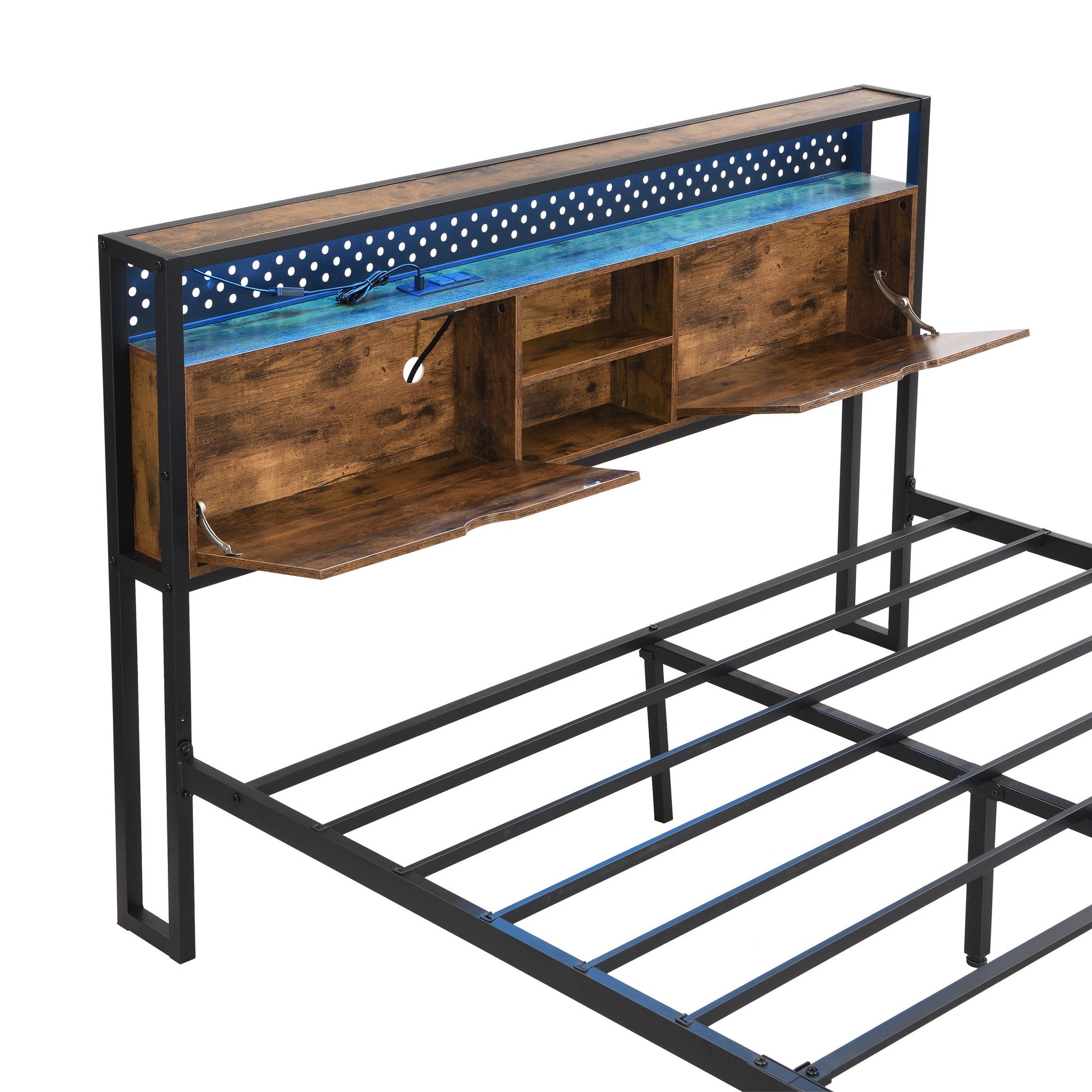 Modern Metal Platform Bed Frame With Wooden Headboard, USB Charging Station, Storage Drawers - The Sleep Loft - Online Mattress Showroom NYC