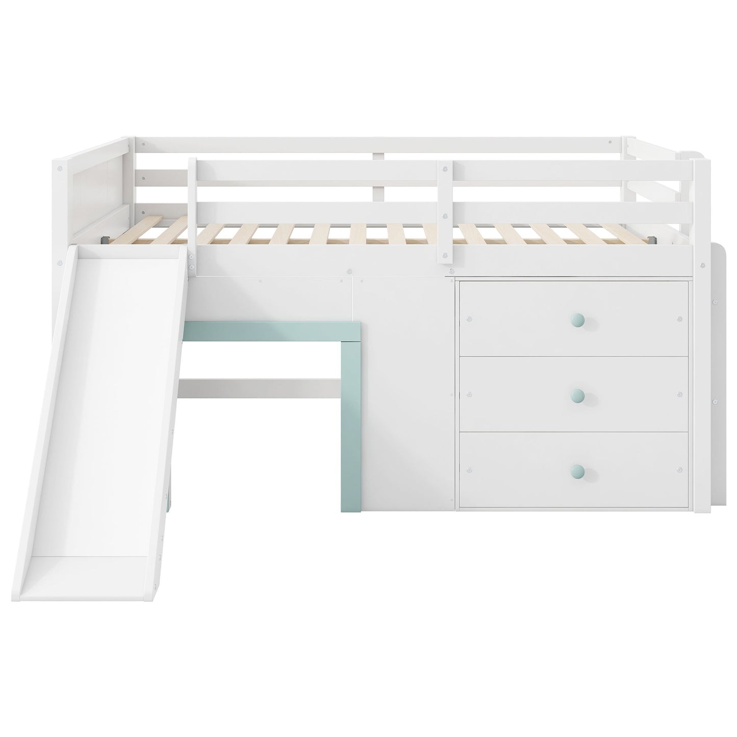 Modern Low Loft Bed With Slide, 3 Storage Drawers, And 2 Doors - The Sleep Loft - Online Mattress Showroom NYC
