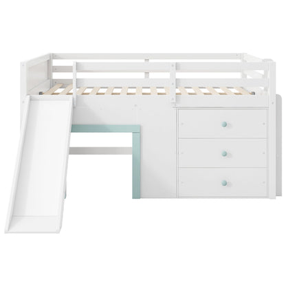 Modern Low Loft Bed With Slide, 3 Storage Drawers, And 2 Doors - The Sleep Loft - Online Mattress Showroom NYC