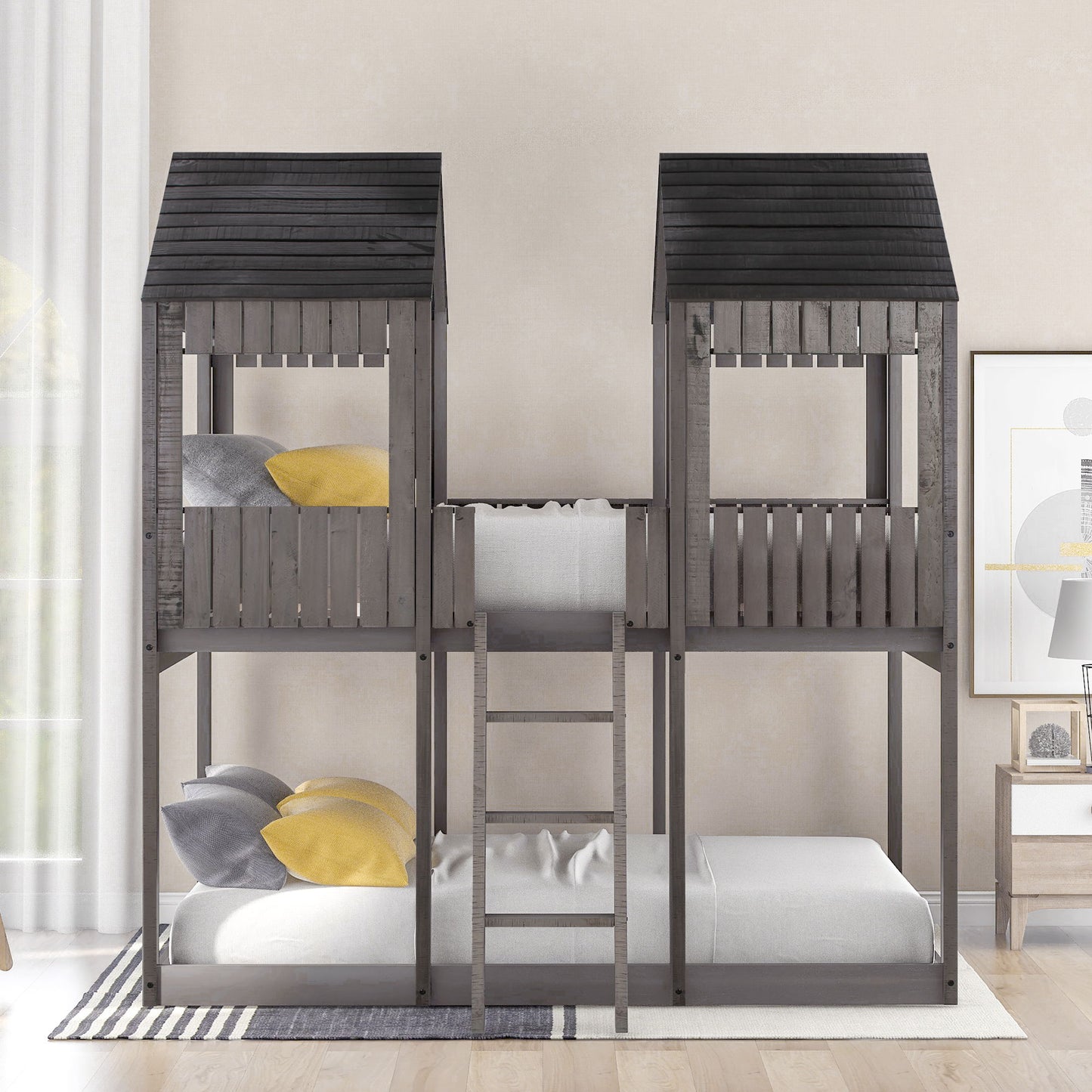 Bunk Bed With Roof, Window, Guardrail, Ladder - The Sleep Loft - Online Mattress Showroom NYC