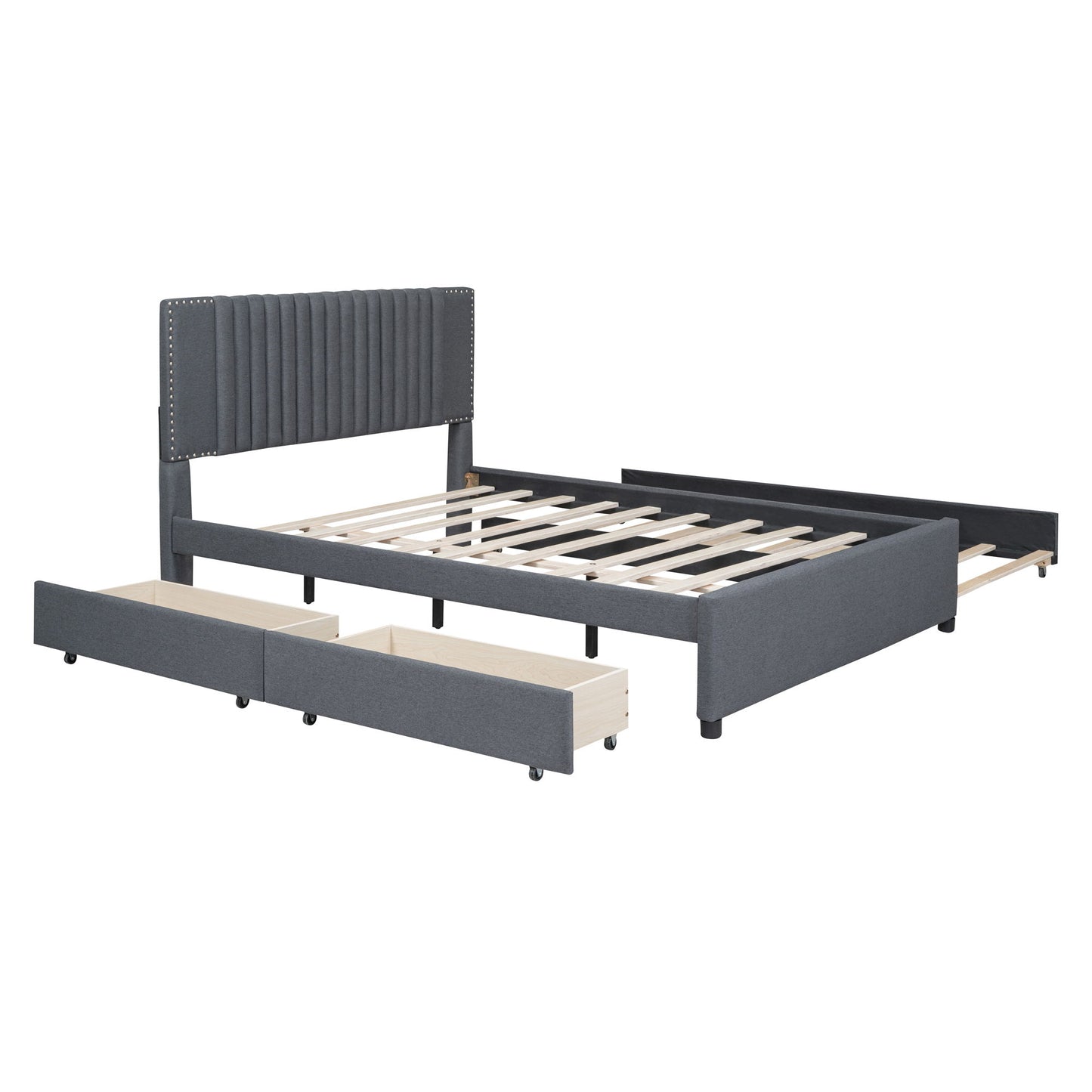 Upholstered Platform Bed With Drawers, Classic Headboard Design - The Sleep Loft - Online Mattress Showroom NYC