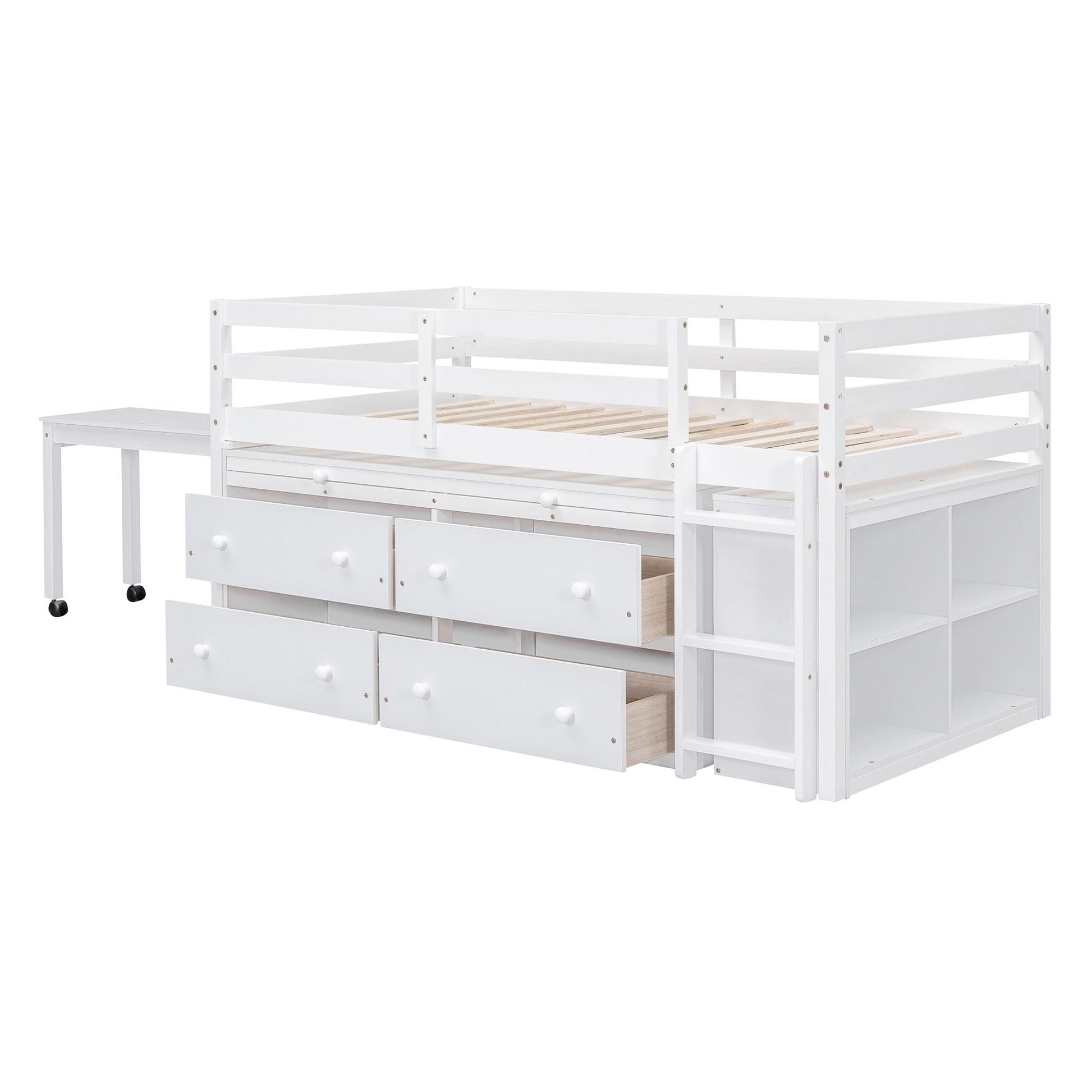 Loft Bed With Retractable Writing Desk And 4 Drawers, With Lateral Portable Desk And Shelves - The Sleep Loft - Online Mattress Showroom NYC