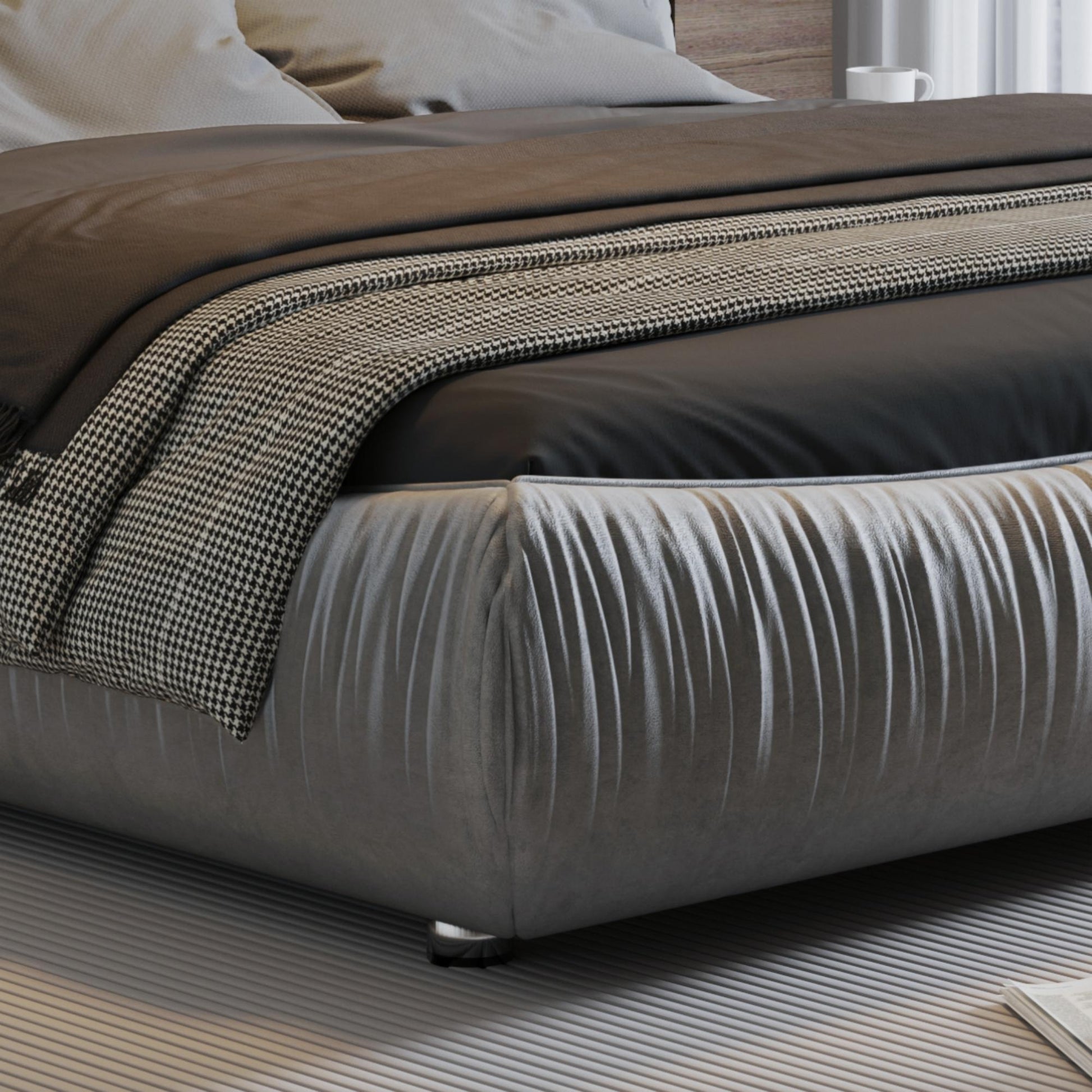 Luxury Upholstered Platform Bed With Oversized Padded Backrest And Solid Wood Frame - The Sleep Loft - Online Mattress Showroom NYC