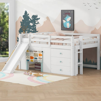 Modern Low Loft Bed With Slide, 3 Storage Drawers, And 2 Doors - The Sleep Loft - Online Mattress Showroom NYC