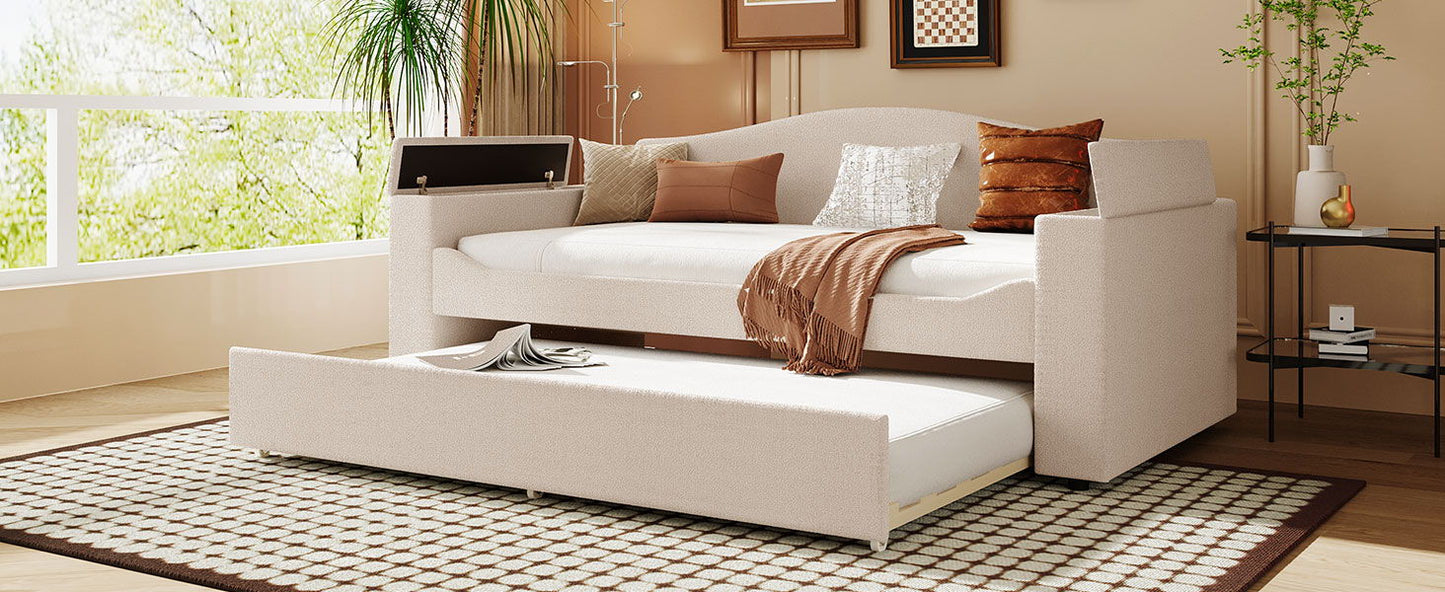 Upholstered Daybed With Storage Armrests, Trundle And Latest Integrated tooth Audio System - The Sleep Loft - Online Mattress Showroom NYC