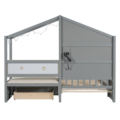 House Bed With Upholstered Sofa, Wireless Charging Station, Shelves And 2 Drawers - The Sleep Loft - Online Mattress Showroom NYC