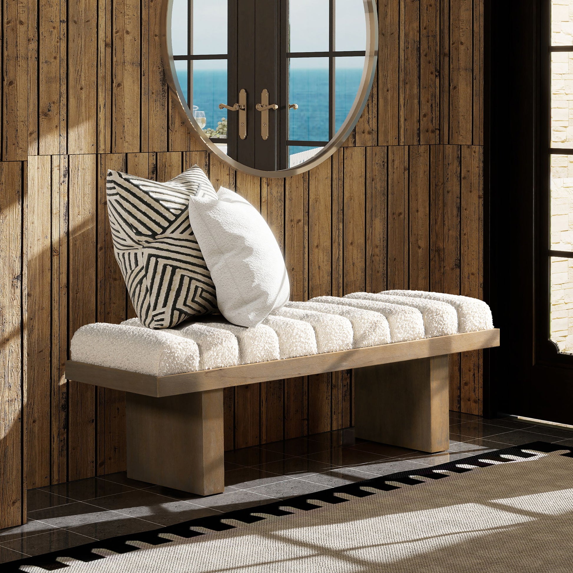 Bella - Upholstered Modern Accent Bench - Ivory White - The Sleep Loft - Online Mattress Showroom NYC