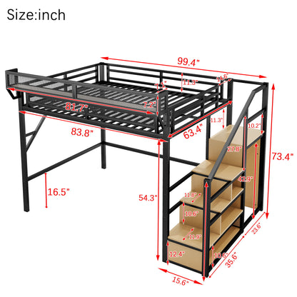Queen Size Loft Bed & Stairs, Storage Shelves, Wardrobe - Black / Wood - The Sleep Loft - Online Mattress Showroom NYC
