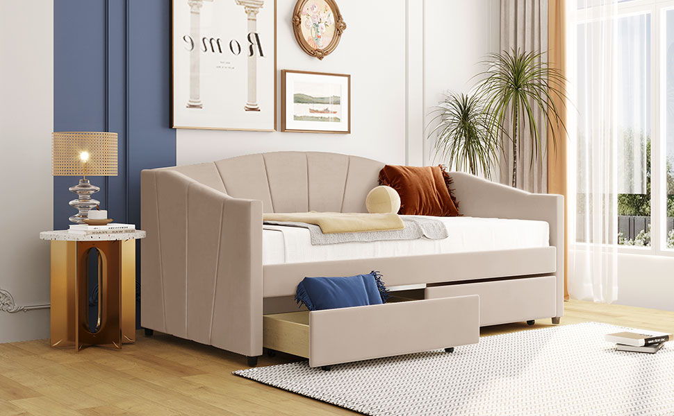 Upholstered Daybed With Two Drawers And Wood Slat - The Sleep Loft - Online Mattress Showroom NYC