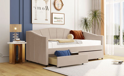 Upholstered Daybed With Two Drawers And Wood Slat - The Sleep Loft - Online Mattress Showroom NYC