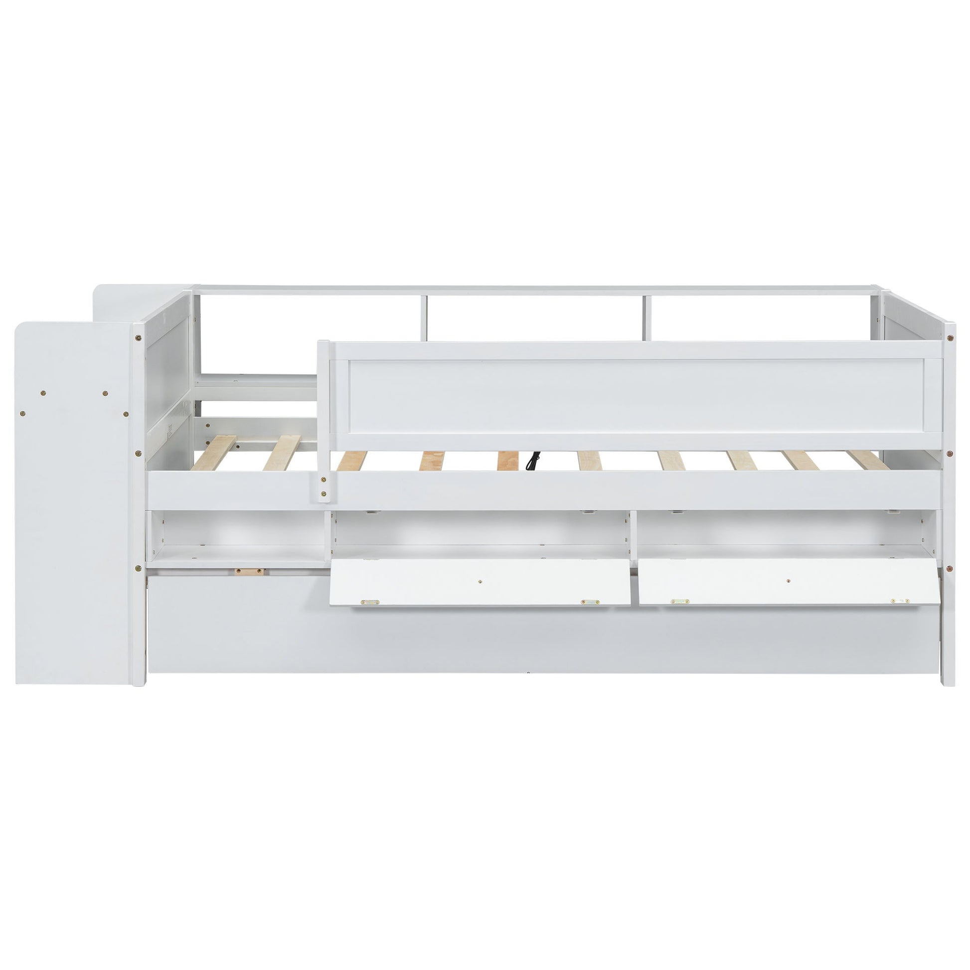 Twin Daybed With Drawers, Trundle, Headboard Storage, Study Desk, And USB Charging Station - White - The Sleep Loft - Online Mattress Showroom NYC