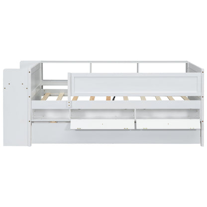 Twin Daybed With Drawers, Trundle, Headboard Storage, Study Desk, And USB Charging Station - White - The Sleep Loft - Online Mattress Showroom NYC
