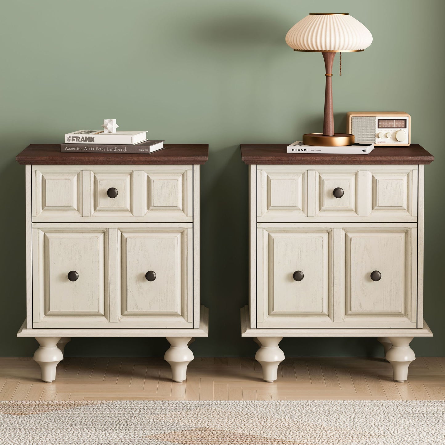 Vintage Nightstand With 2 Drawers And Roman Column Legs - The Sleep Loft - Online Mattress Showroom NYC