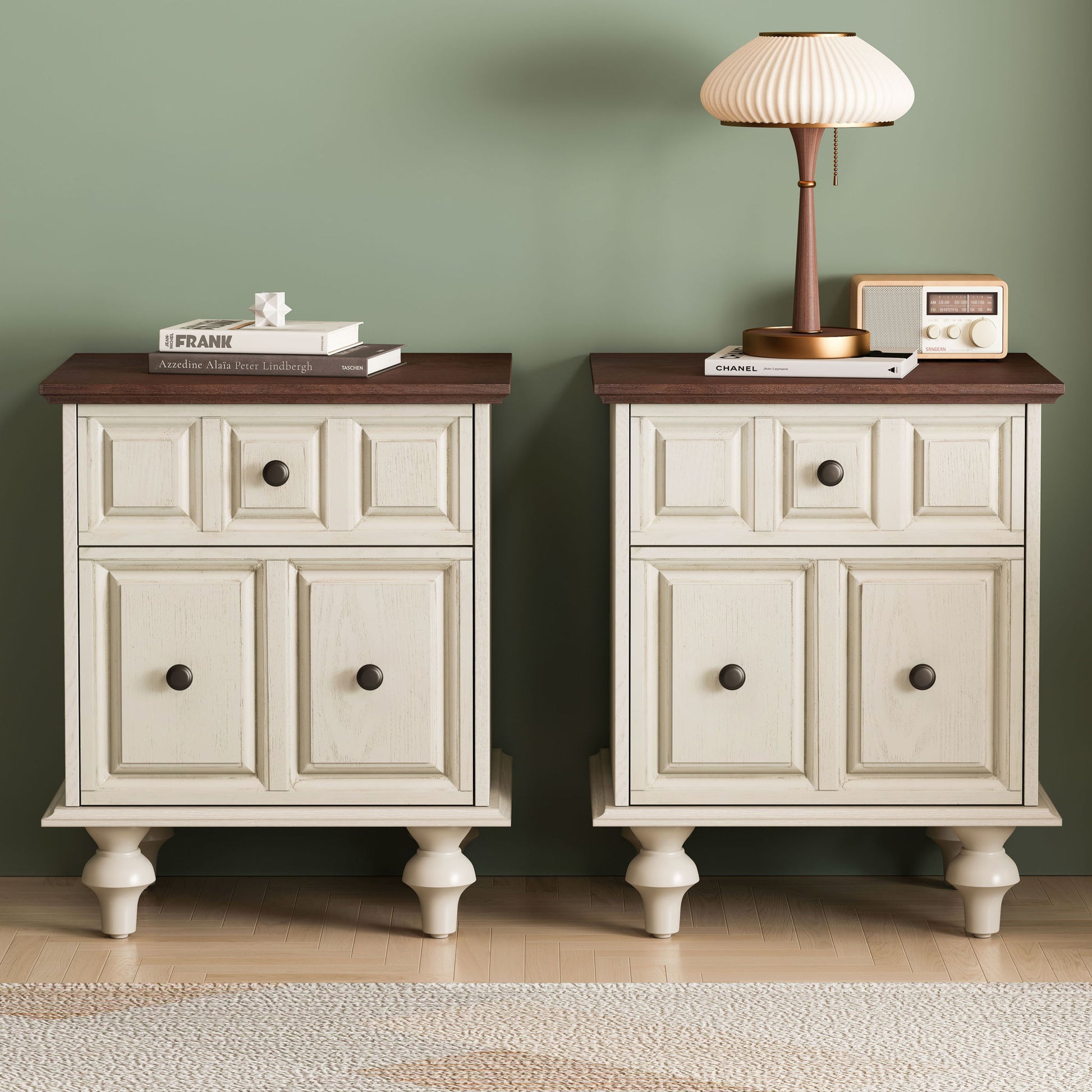 Vintage Nightstand With 2 Drawers And Roman Column Legs - The Sleep Loft - Online Mattress Showroom NYC