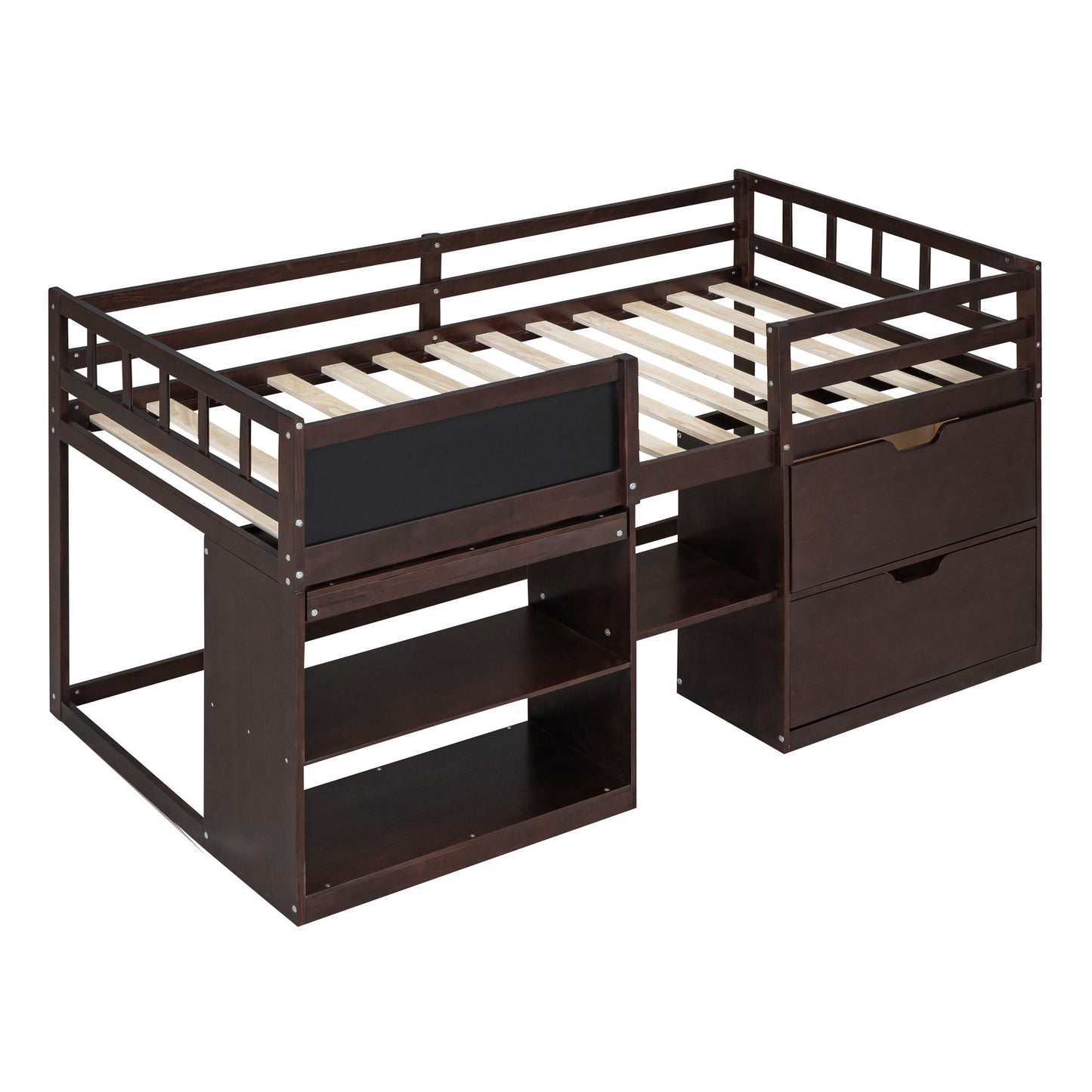 Low Loft Bed With Rolling Desk, Shelf And Drawers - The Sleep Loft - Online Mattress Showroom NYC