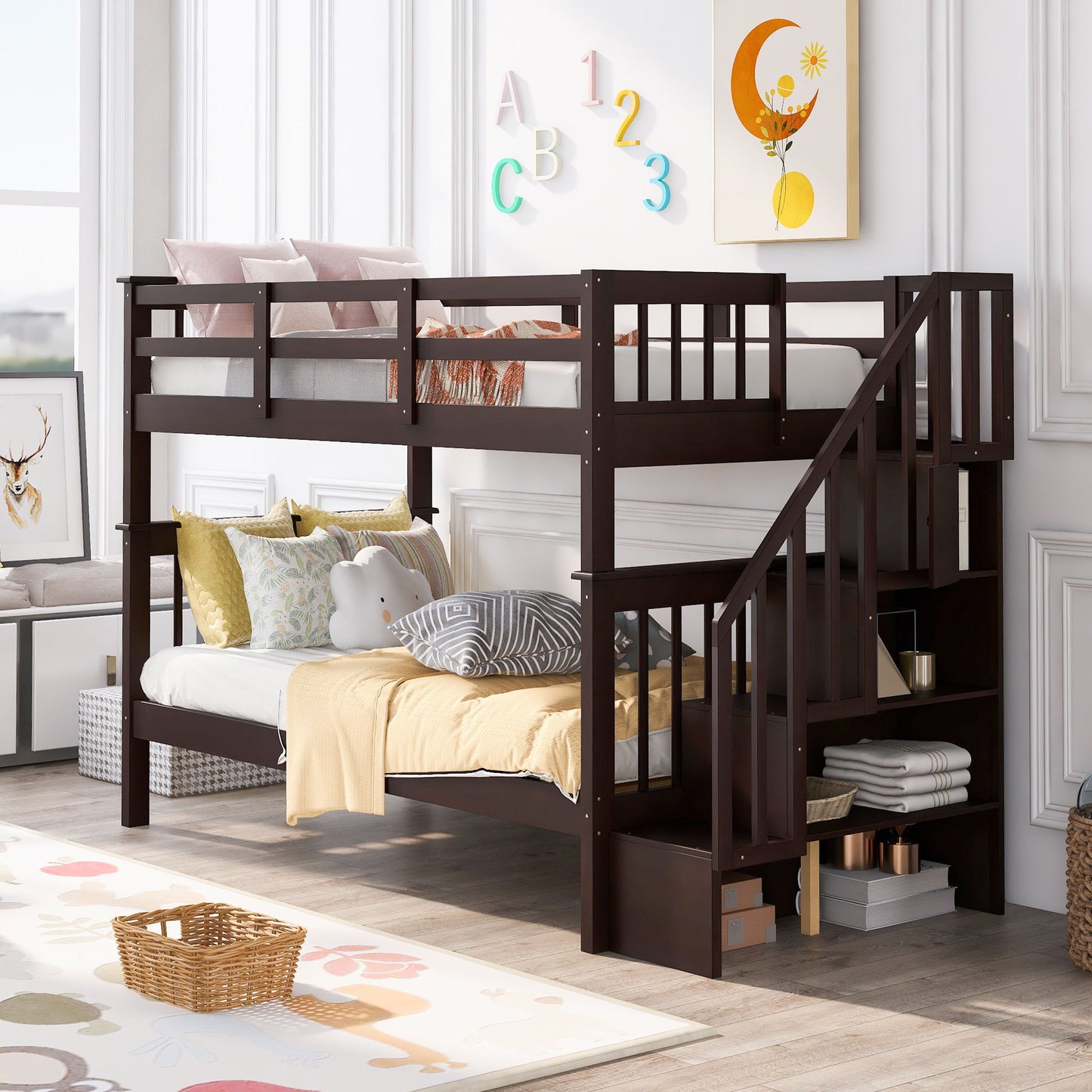 Stairway Bunk Bed With Storage And Guard Rail For Bedroom - The Sleep Loft - Online Mattress Showroom NYC