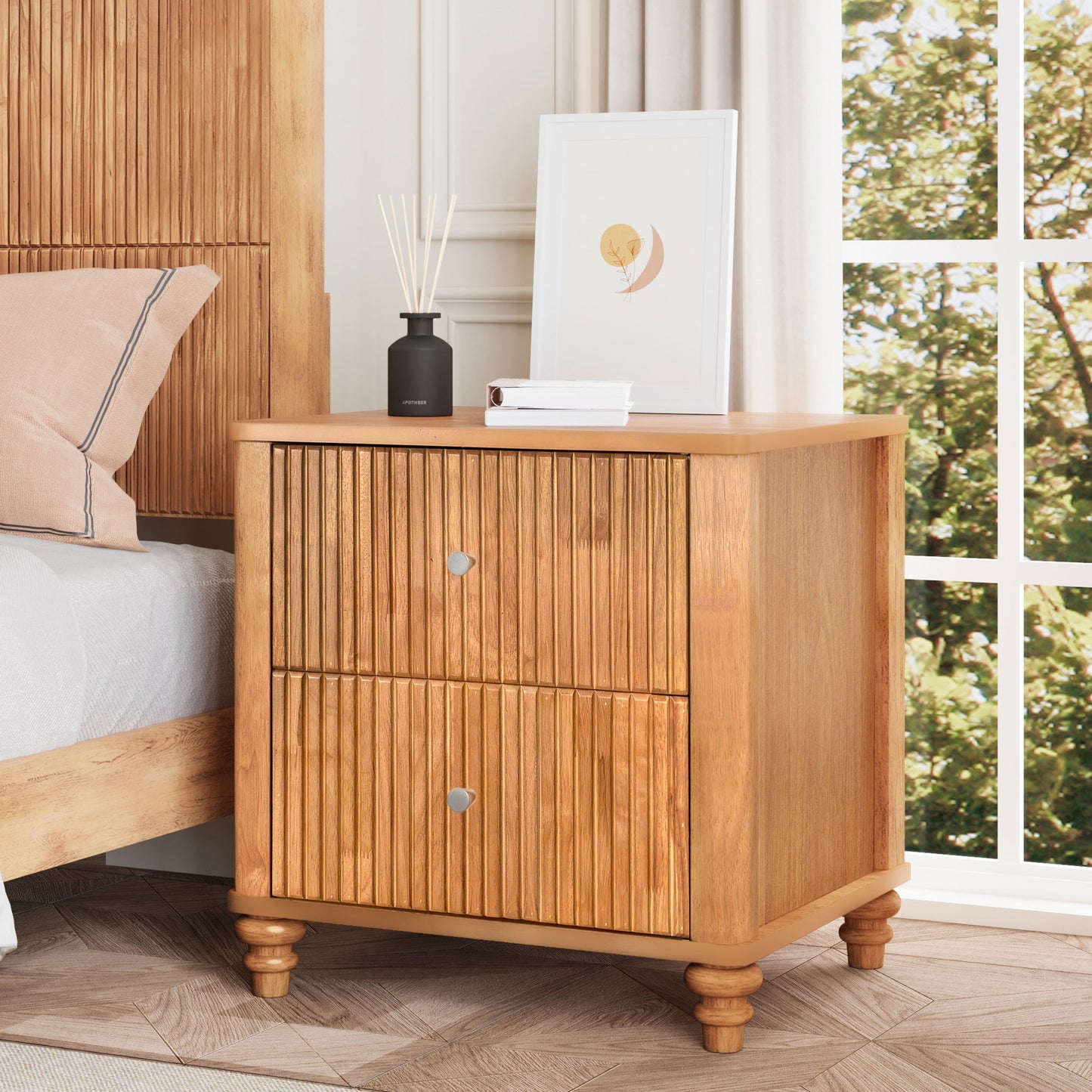 Modern Fluted Nightstand With 3 Drawers - The Sleep Loft - Online Mattress Showroom NYC
