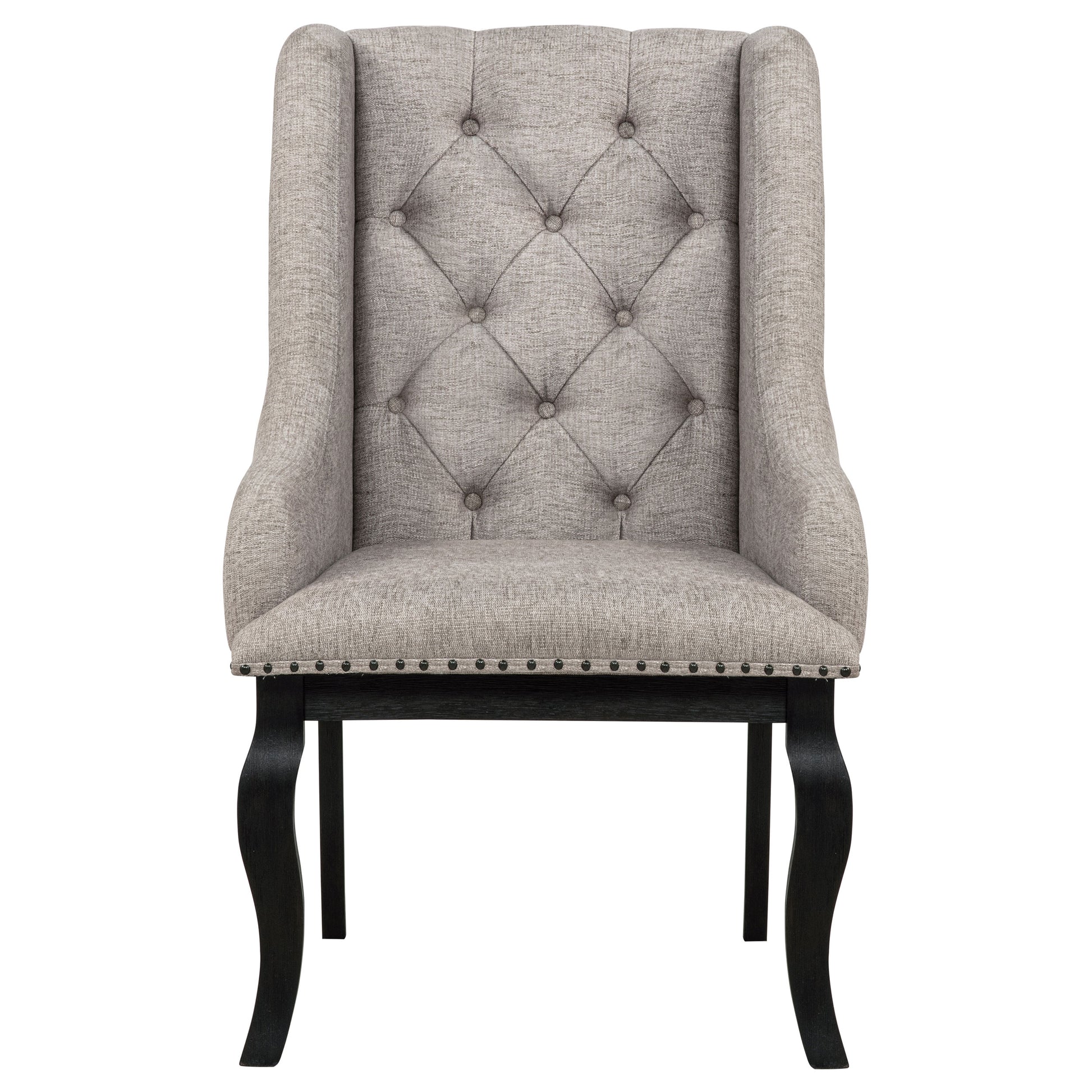 Phelps Upholstered Dining Arm Chair Tan Distressed Noir (Set of 2)