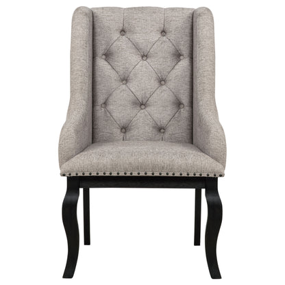 Phelps Upholstered Dining Arm Chair Tan Distressed Noir (Set of 2)