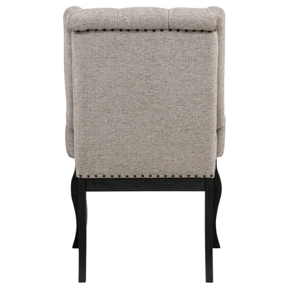 Phelps Upholstered Dining Arm Chair Tan Distressed Noir (Set of 2)