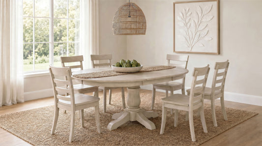 Orrison 7-piece Oval 62-inch Extension Leaf Dining Set Linen - The Sleep Loft - Online Mattress Showroom NYC