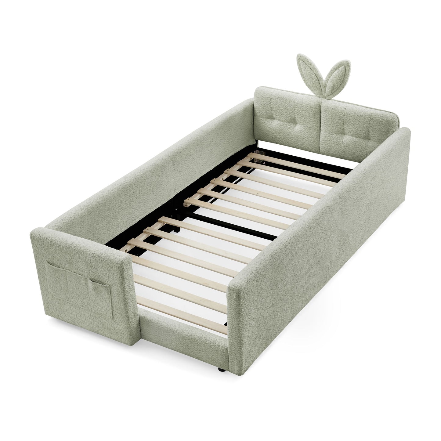 Cute Rabbit Ear Upholstered Platform Bed Frame With Safety Rail - The Sleep Loft - Online Mattress Showroom NYC