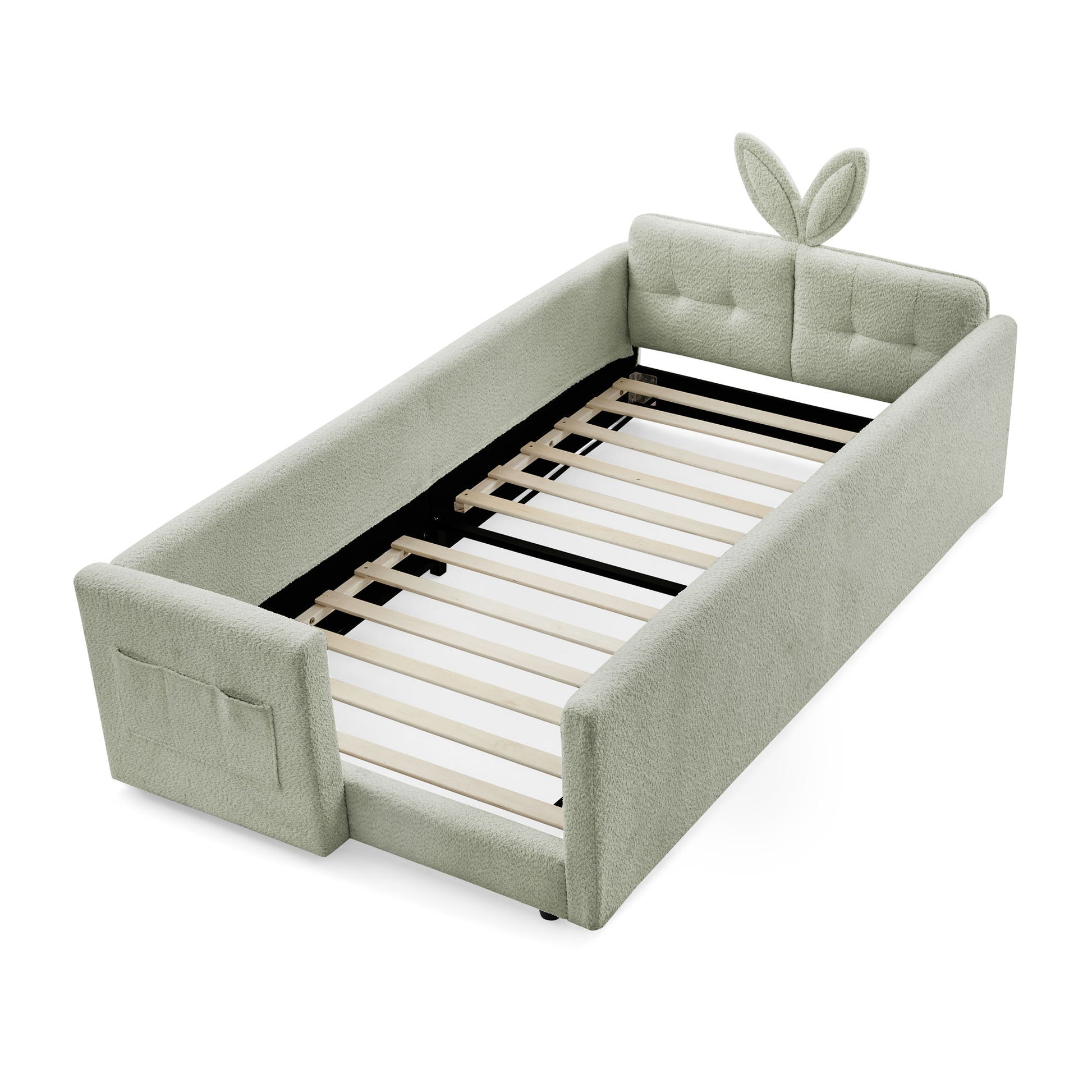 Cute Rabbit Ear Upholstered Platform Bed Frame With Safety Rail - The Sleep Loft - Online Mattress Showroom NYC