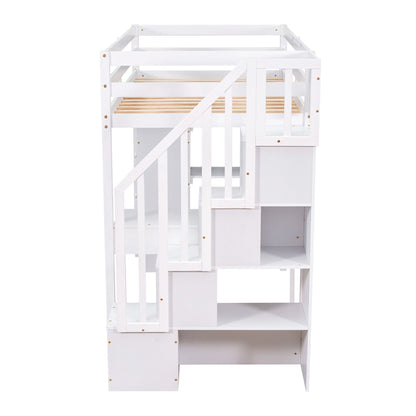 Loft Bed With Storage Drawers, Desk And Stairs With Shelves - The Sleep Loft - Online Mattress Showroom NYC