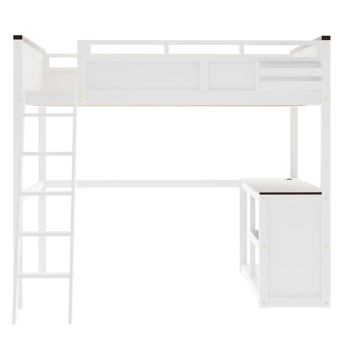 Queen Size Loft Bed With Desk, Open Shelf, Storage Box And USB Charging Station - White - The Sleep Loft - Online Mattress Showroom NYC
