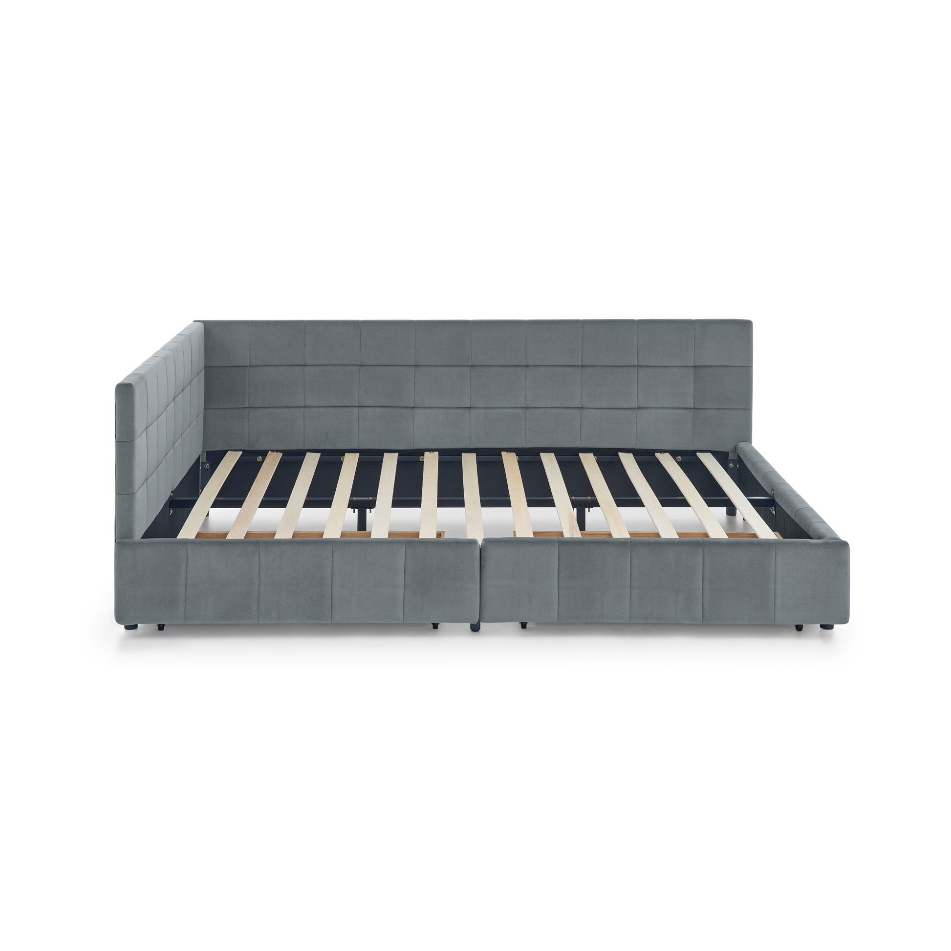 Mid-Century Storage Upholstered Tufted Bed Frame With Backrest And Armrests - The Sleep Loft - Online Mattress Showroom NYC