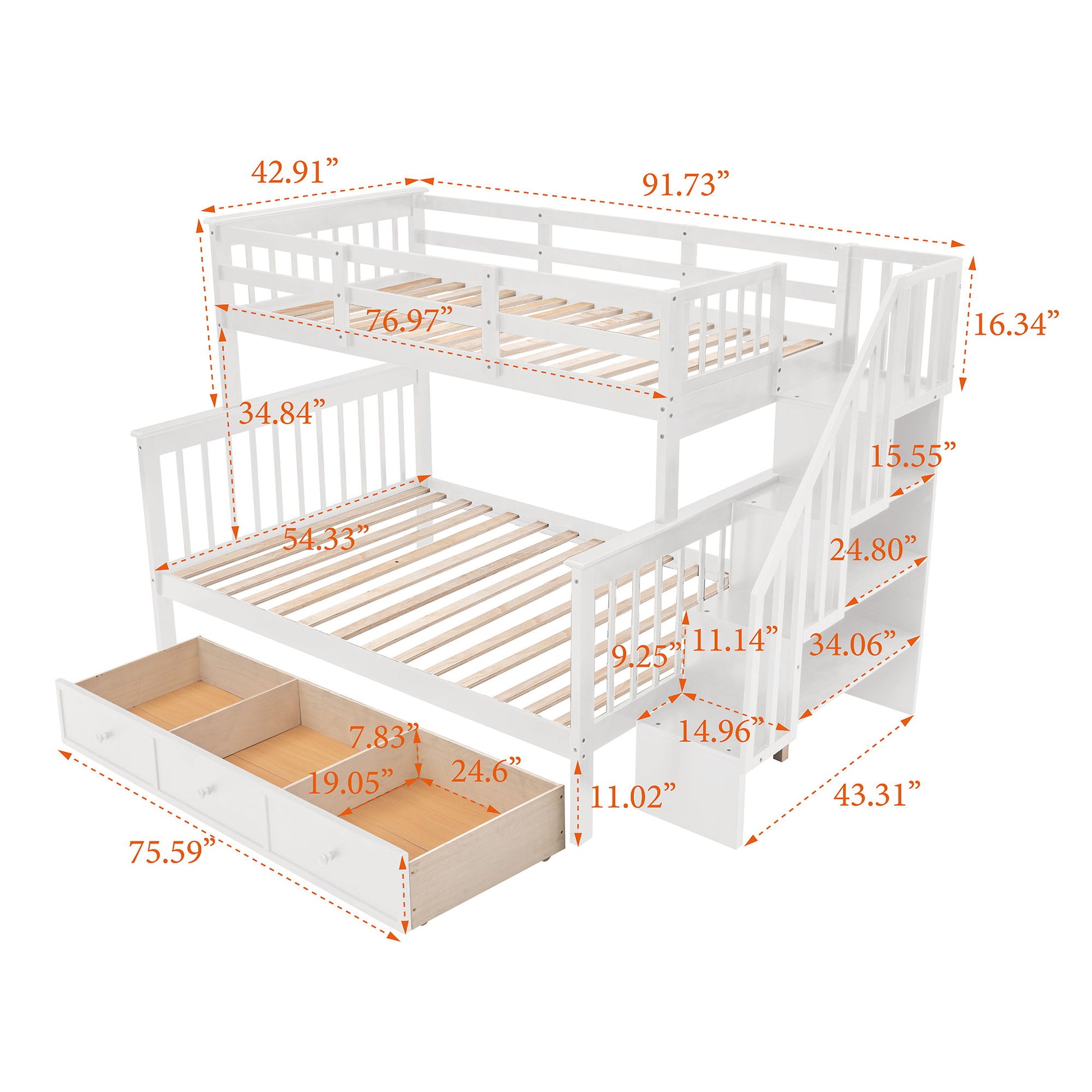 Stairway Bunk Bed With Storage And Guard Rail For Bedroom - The Sleep Loft - Online Mattress Showroom NYC