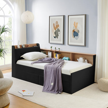 Upholstered Daybed With Storage Headboard, Wireless Charging, LED Lights - The Sleep Loft - Online Mattress Showroom NYC
