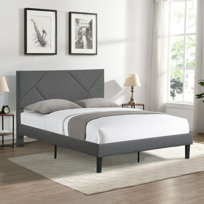 Full Size Upholstered Platform Bed Frame With Headboard, Strong Wood Slat Support, Mattress Foundation, No Box Spring Needed - Gray - The Sleep Loft - Online Mattress Showroom NYC