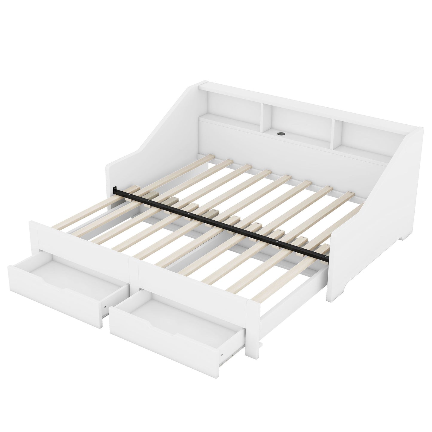 Daybed Frame With Storage Bookcases, 2 Drawers, Charging Station - The Sleep Loft - Online Mattress Showroom NYC