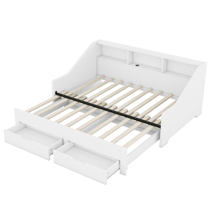 Daybed Frame With Storage Bookcases, 2 Drawers, Charging Station - The Sleep Loft - Online Mattress Showroom NYC