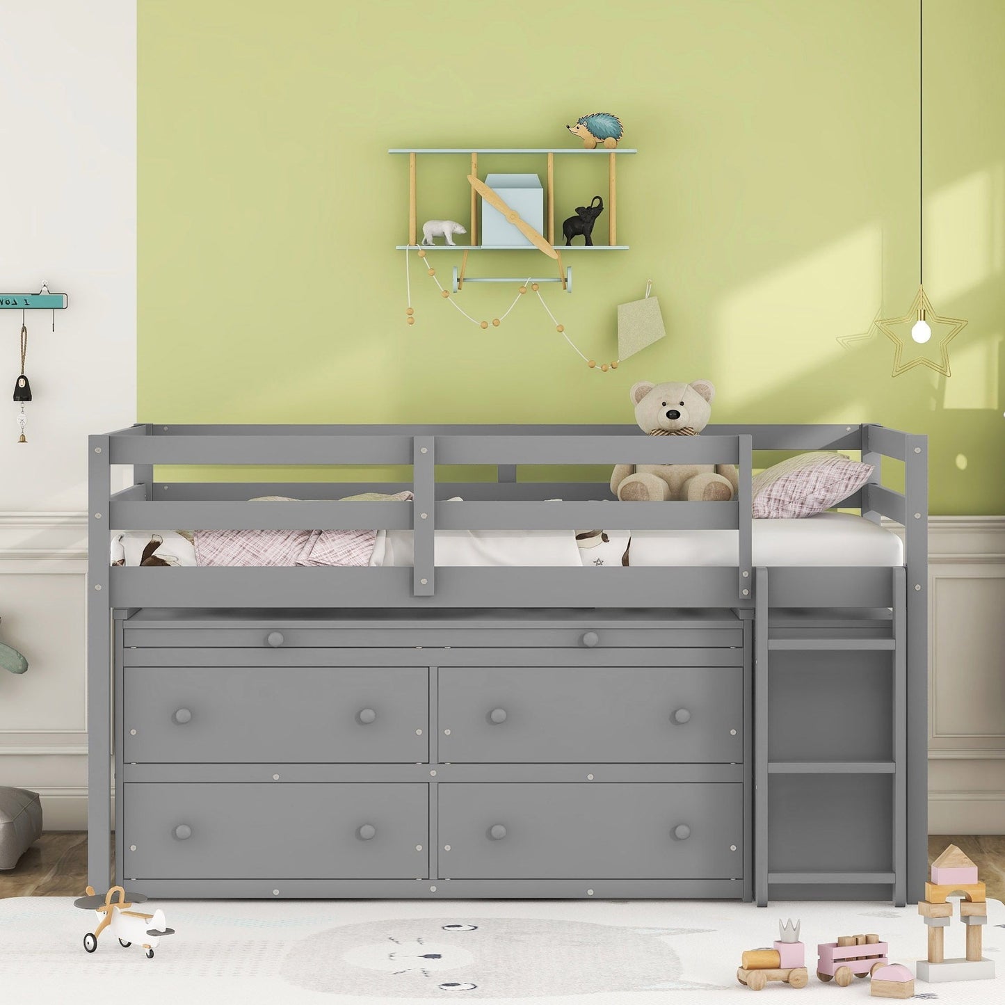 Loft Bed With Retractable Writing Desk And 4 Drawers, With Lateral Portable Desk And Shelves - The Sleep Loft - Online Mattress Showroom NYC