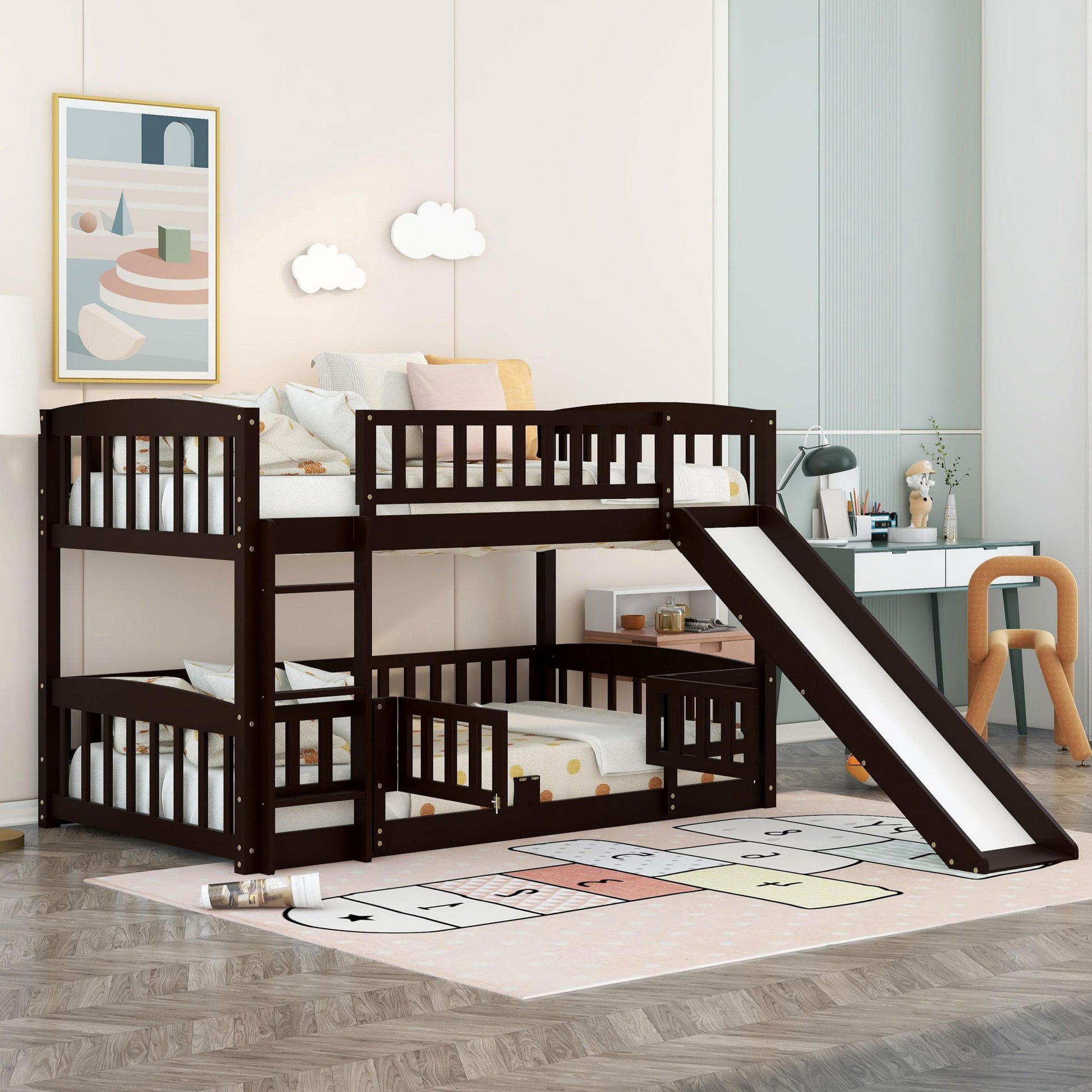Low Bunk Bed With Slide, Fence And Ladder - The Sleep Loft - Online Mattress Showroom NYC