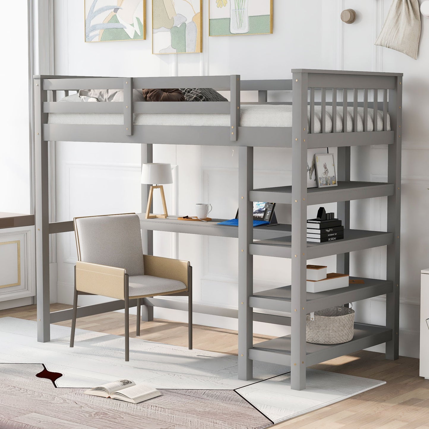 Loft Bed With Storage Shelves And Under Bed Desk - The Sleep Loft - Online Mattress Showroom NYC