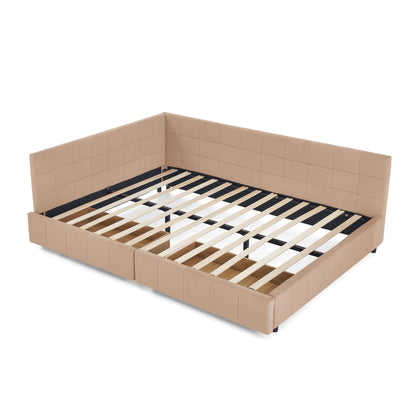 Mid-Century Storage Upholstered Tufted Bed Frame With Backrest And Armrests - The Sleep Loft - Online Mattress Showroom NYC