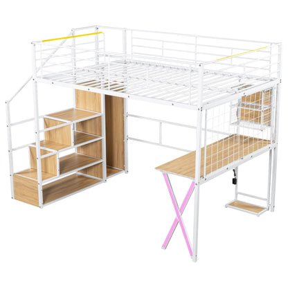 Loft Bed With Built In Work Station, Wardrobe, Storage Staircase And LED - The Sleep Loft - Online Mattress Showroom NYC