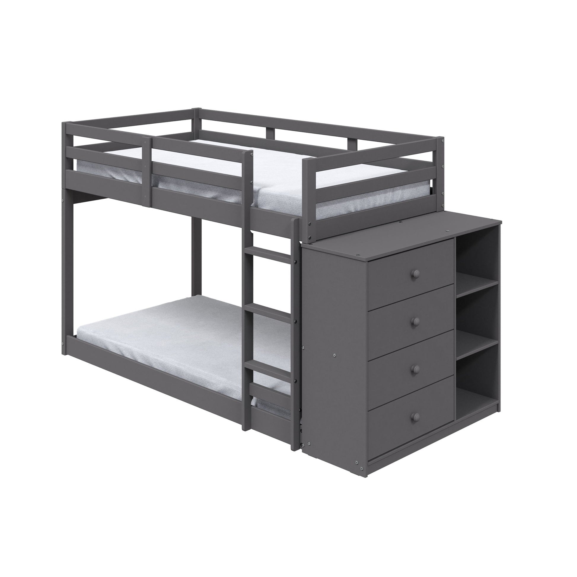 Gaston - Bunk Bed Twin Over Twin With 4 Drawers & 3 Compartments - Gray - The Sleep Loft - Online Mattress Showroom NYC