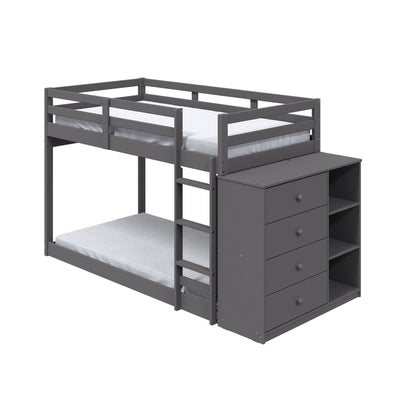 Gaston - Bunk Bed Twin Over Twin With 4 Drawers & 3 Compartments - Gray - The Sleep Loft - Online Mattress Showroom NYC