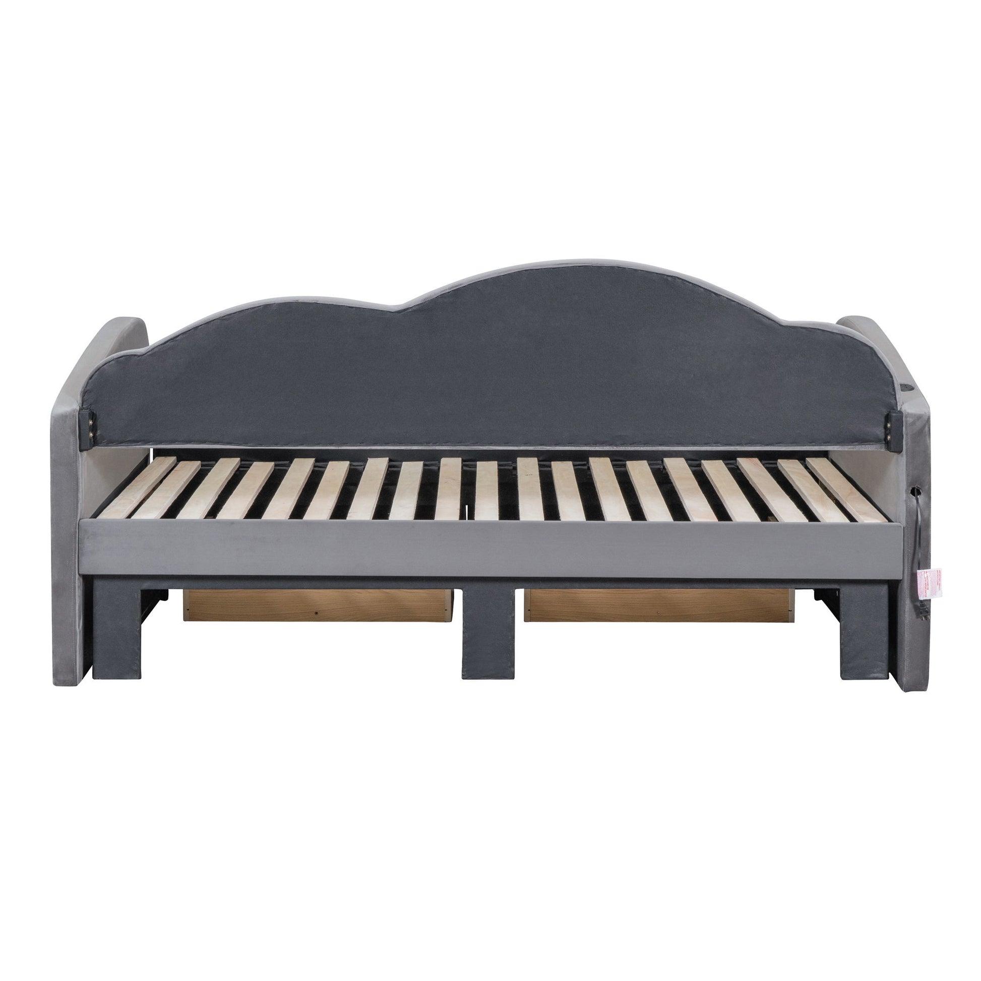 Upholstered Daybed With Cloud-Shaped Backrest, Trundle & 2 Drawers And USB Ports - The Sleep Loft - Online Mattress Showroom NYC