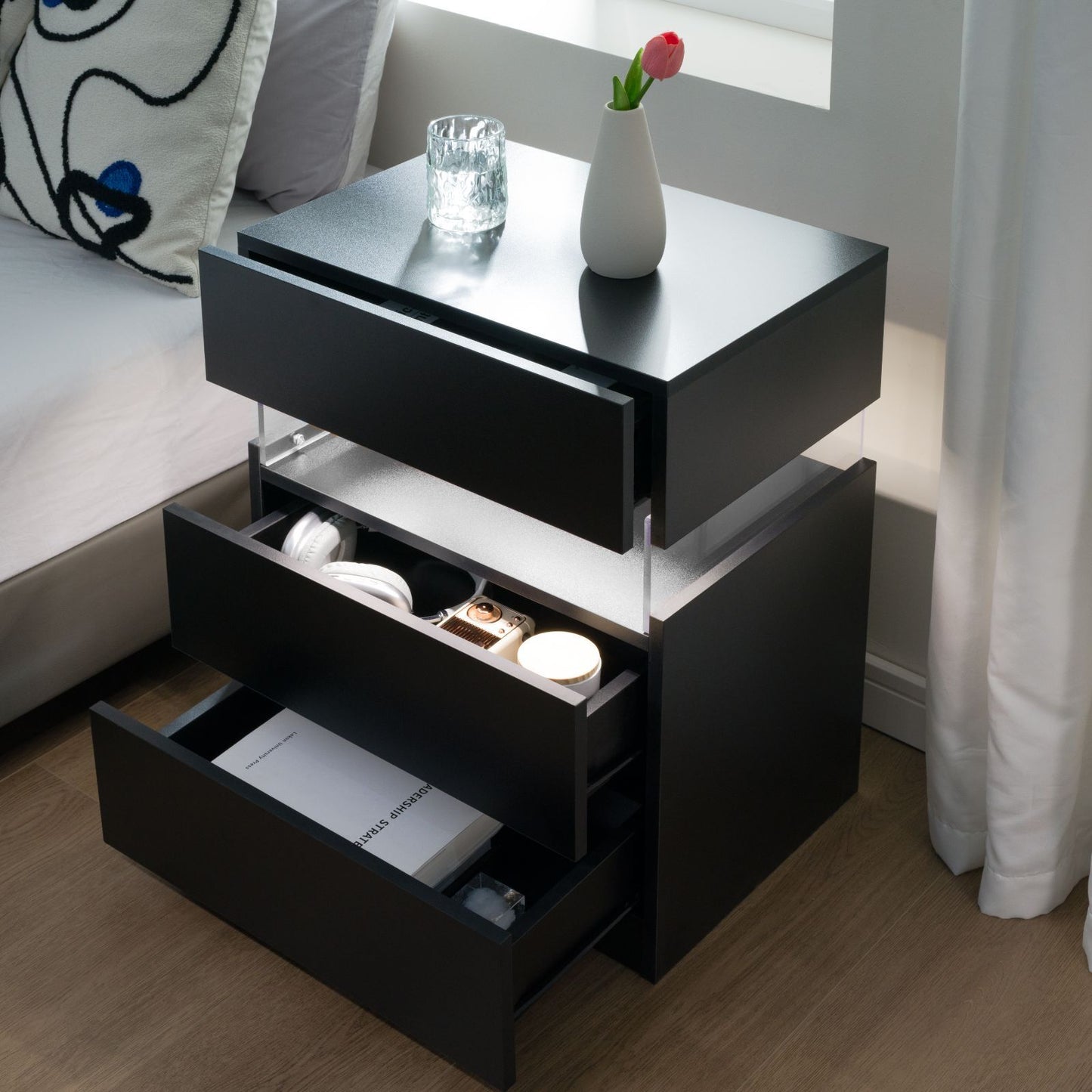 LED Nightstands, 3 Drawer For Bedroom - The Sleep Loft - Online Mattress Showroom NYC