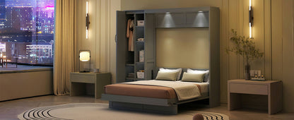 Murphy Wall Bed With Shelves, Wardrobe And LED Lights - The Sleep Loft - Online Mattress Showroom NYC