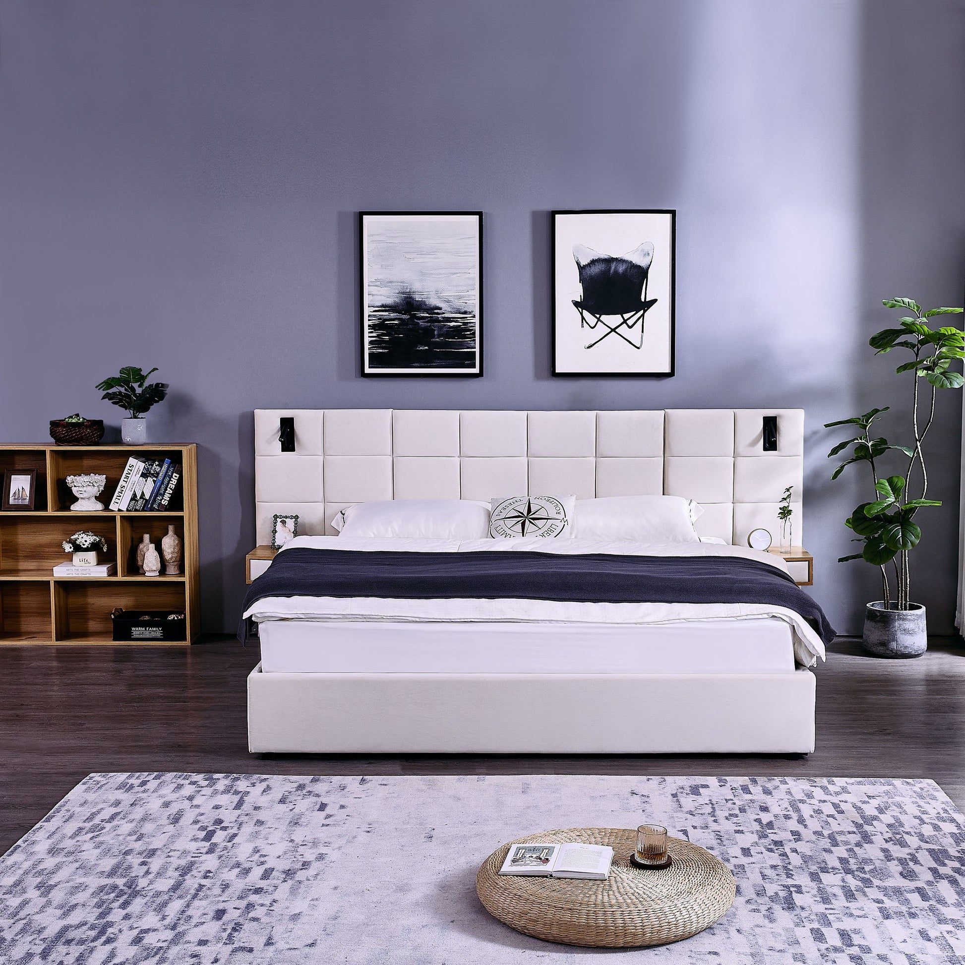 Upholstered Hydraulic Platform Bed With Storage Shelves, Reading Lamps, USB Port - The Sleep Loft - Online Mattress Showroom NYC